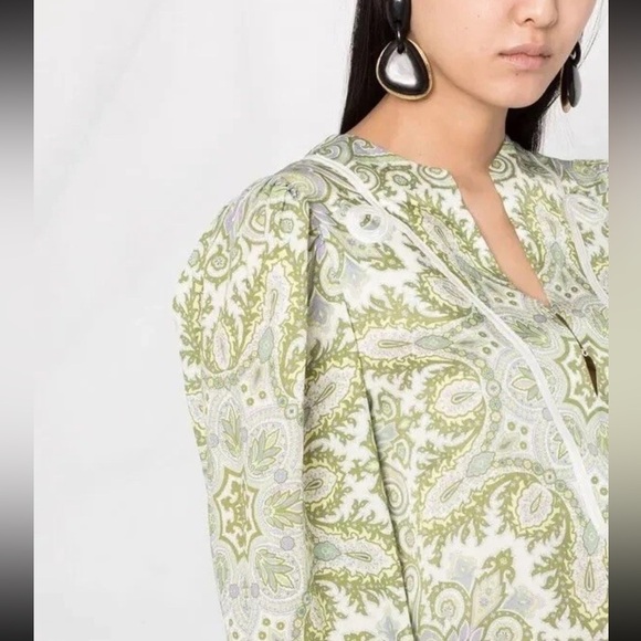 SANDRO PARIS Geraldine Graphic-Print  Mini Dress Sage Green Size FR 38 US6 - Picture 4 of 15